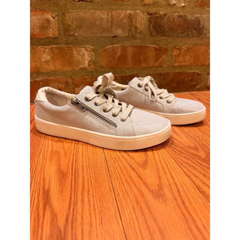 Revitalign Womens Sneakers 9 Silver Shimmer Suede Side Zip Casual Orthopedic